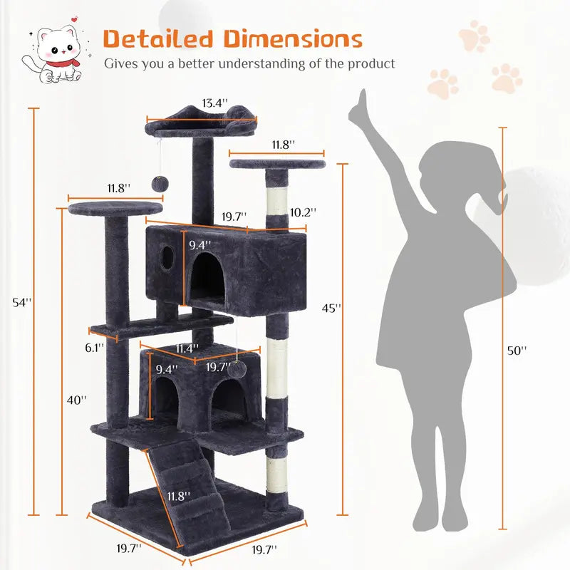 Sweetcrispy 54-Inch Vertical Cat Scratcher Shelf - 54In-Pk Cascading Durable Space-Saving Pet Furniture, Stable Base for Safe Play, Memory Foam Cozy Nest, Satisfies Natural Scratching Instincts, Ideal Gift for Pet Owners