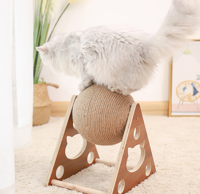 Cat Scratcher Sisal Rope Ball Cat Scratching Post Wood Stand Anti-Scratch Toy for Cats