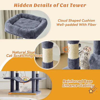 Sweetcrispy 54-Inch Vertical Cat Scratcher Shelf - 54In-Pk Cascading Durable Space-Saving Pet Furniture, Stable Base for Safe Play, Memory Foam Cozy Nest, Satisfies Natural Scratching Instincts, Ideal Gift for Pet Owners