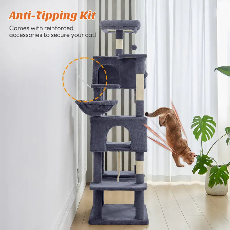 Sweetcrispy 54-Inch Vertical Cat Scratcher Shelf - 54In-Pk Cascading Durable Space-Saving Pet Furniture, Stable Base for Safe Play, Memory Foam Cozy Nest, Satisfies Natural Scratching Instincts, Ideal Gift for Pet Owners