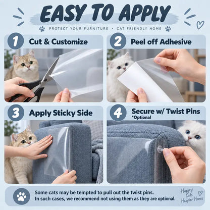 AISOON Heavy-Duty Anti-Cat Scratch Furniture Protector - 12-Pack 14X11In Non-Adhesive Thin Flex 100% Transparent Shield, 50 Twist Pins Make Setup Quick & Tidy, Fits 14X5In, Couch/Sofa/Door Use, Home Decor Friendly (Not for Leather)