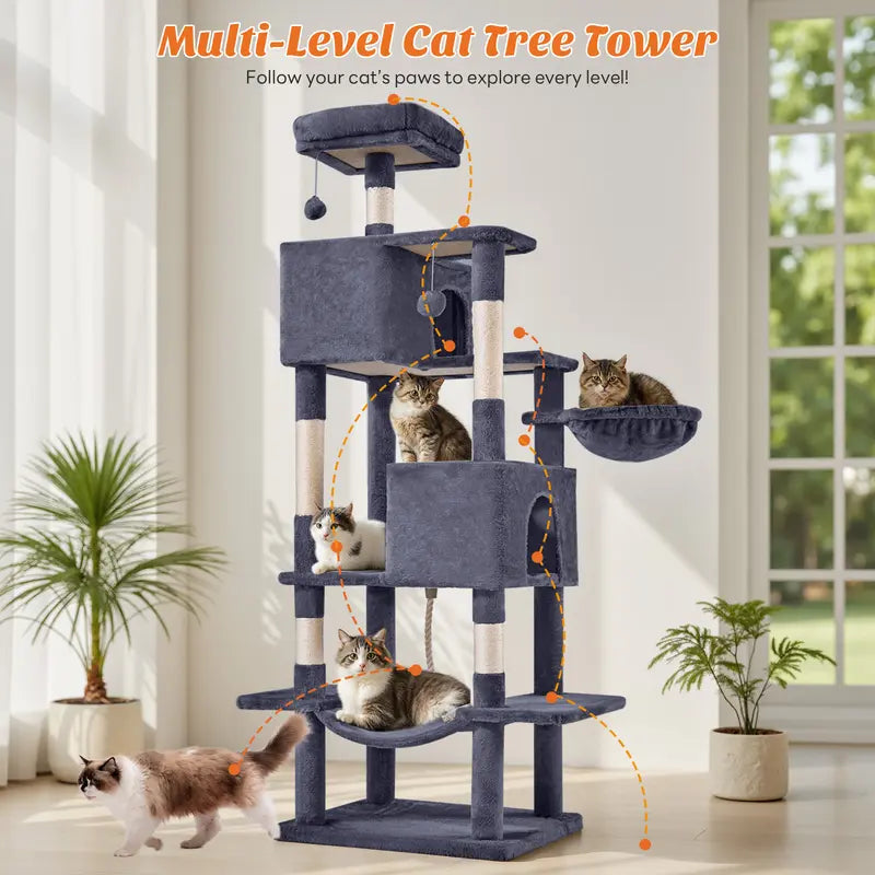 Sweetcrispy 54-Inch Vertical Cat Scratcher Shelf - 54In-Pk Cascading Durable Space-Saving Pet Furniture, Stable Base for Safe Play, Memory Foam Cozy Nest, Satisfies Natural Scratching Instincts, Ideal Gift for Pet Owners
